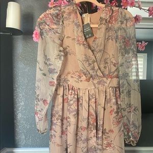 Nude brown floral midi